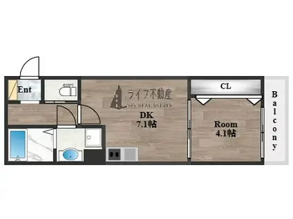 REGIES近大サウスI(1DK/2階)の間取り写真