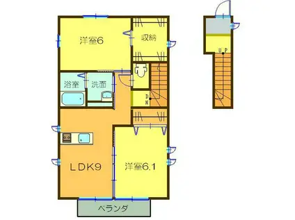 アドラブール富岡B(2LDK/2階)の間取り写真