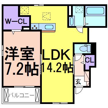 スカイノート・ウエスト(1LDK/1階)の間取り写真