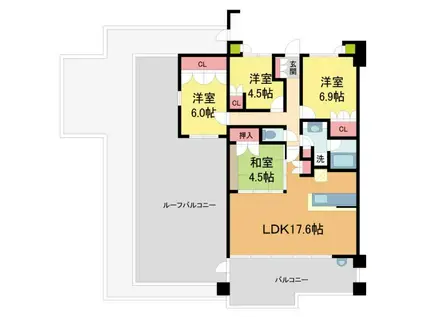 グランブルー宝塚II(4LDK/4階)の間取り写真