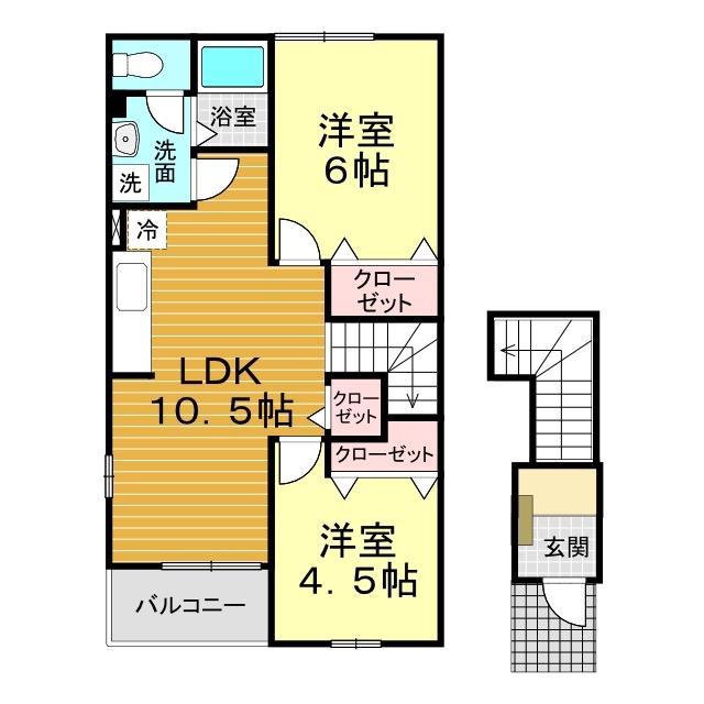 ソレアードエムB(2LDK/2階)の間取り写真