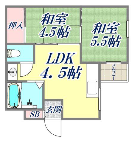 ロイヤル中山手(2DK/2階)の間取り写真