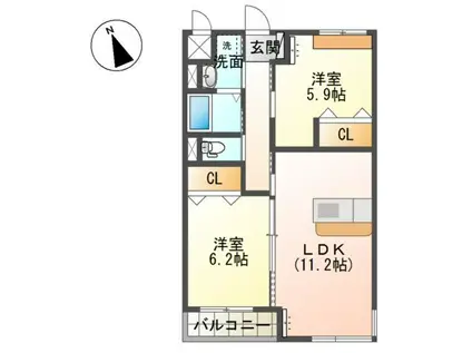 庵樹II(2LDK/2階)の間取り写真