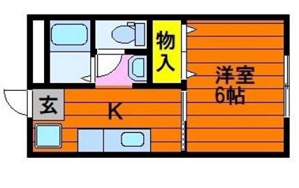 DNパレス B棟(1K/1階)の間取り写真