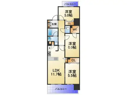 アーバネックス同心II(3LDK/7階)の間取り写真