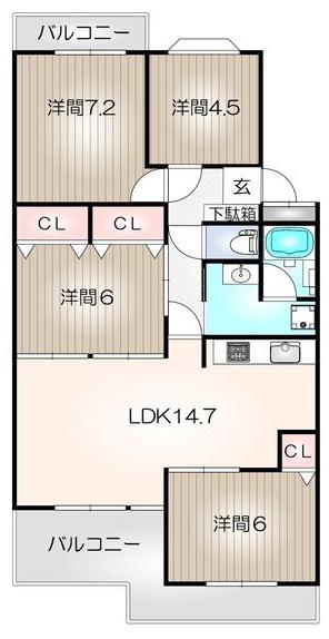 エルグランデ萩山(4LDK/1階)の間取り写真