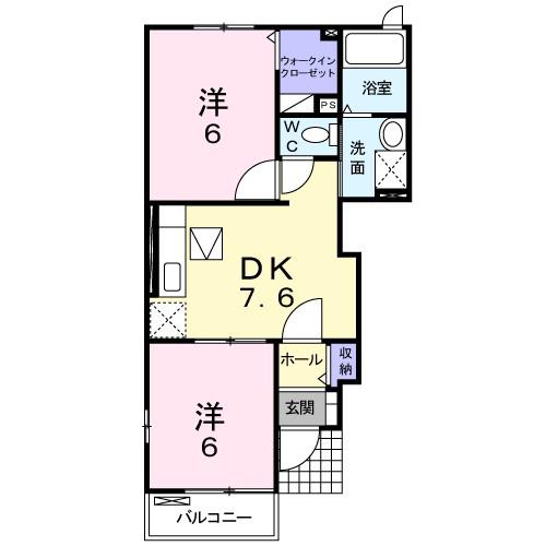 JR長崎本線 市布駅 徒歩13分 2階建 築19年(2DK/1階)の間取り写真