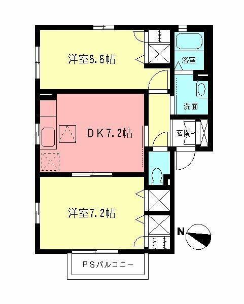 シエルVIII(2DK/1階)の間取り写真