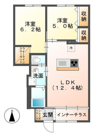 クレアII(2LDK/1階)の間取り写真