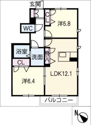 F・クローバー(2LDK/1階)の間取り写真