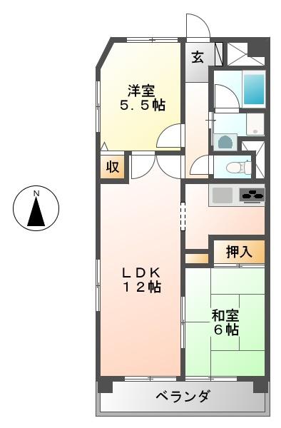 プラマーII番館(2LDK/5階)の間取り写真