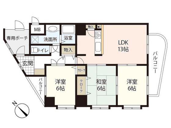ツインパレス八木(3LDK/6階)の間取り写真