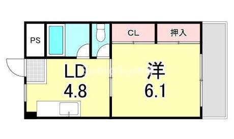 フタミハイツ(1DK/6階)の間取り写真