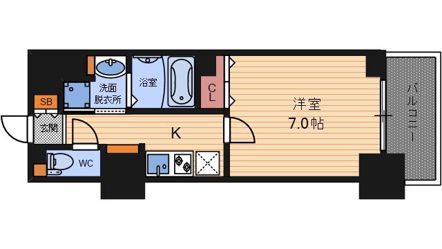 ハビテ靭センターコート(1K/9階)の間取り写真