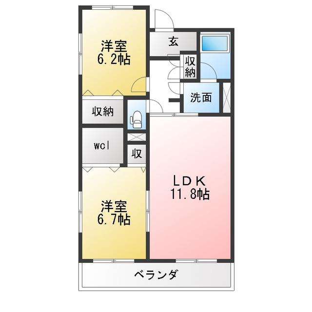 メルベーユ大浜(2LDK/3階)の間取り写真