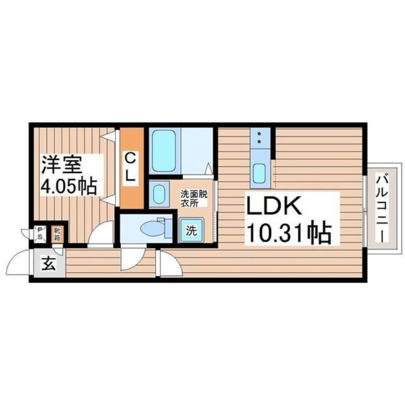 アスコット若林(1LDK/1階)の間取り写真