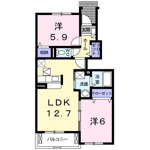 グランディスB(2LDK/1階)の間取り写真