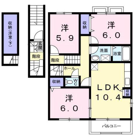 マニフィークK B(3LDK/2階)の間取り写真