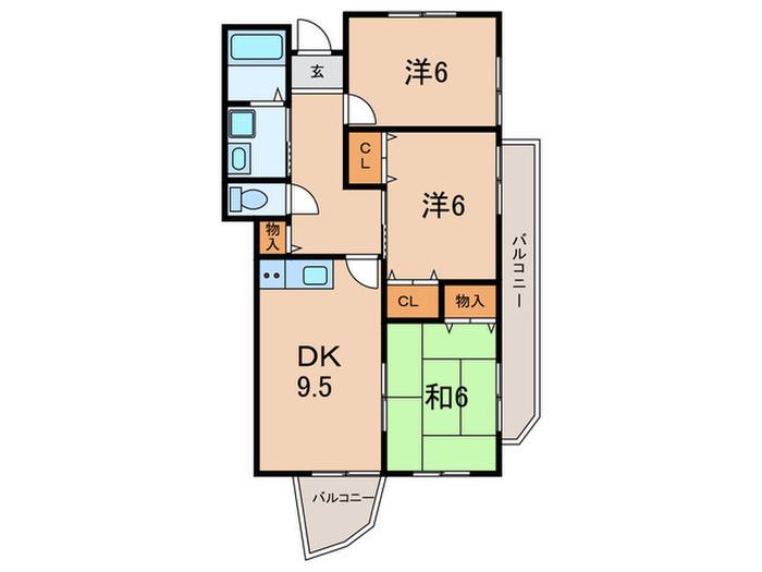 モンテヴィラ(3DK/1階)の間取り写真