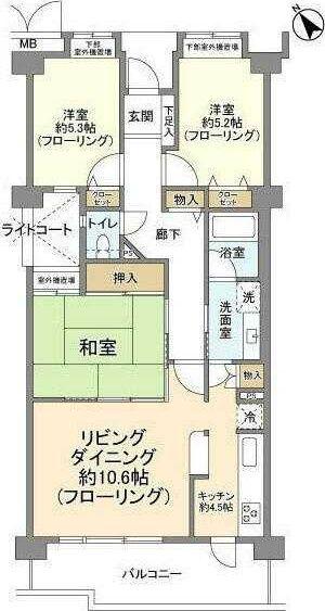 ロイヤルステージ北野(3LDK/6階)の間取り写真
