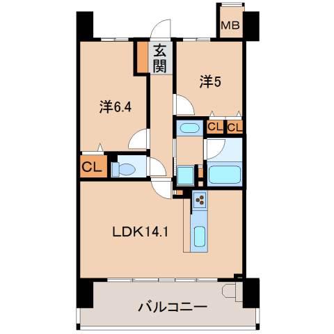 グランノーブル和歌山駅東(2LDK/4階)の間取り写真