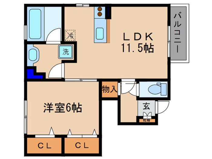 ドルフ東矢倉(1LDK/1階)の間取り写真