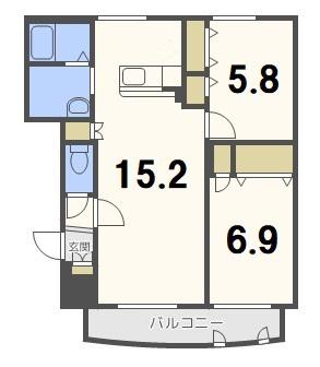 プレミール東札幌(2LDK/4階)の間取り写真