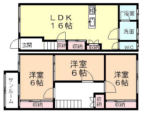 ピサリ茶屋町(3LDK/1階)の間取り写真