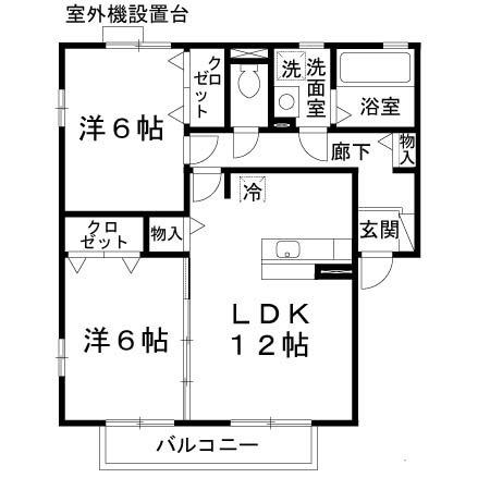 リビングタウン狭山池公園 D棟(2LDK/2階)の間取り写真