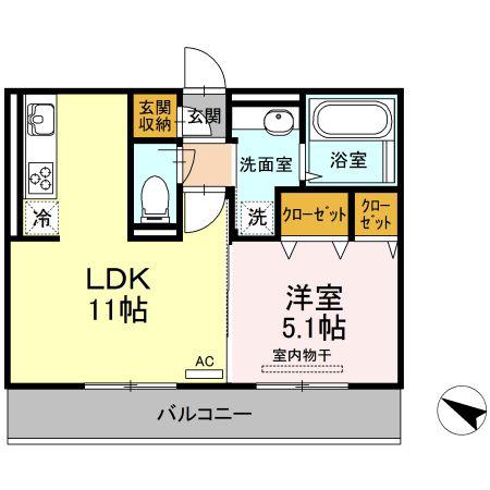 ボナール ゆう(1LDK/2階)の間取り写真