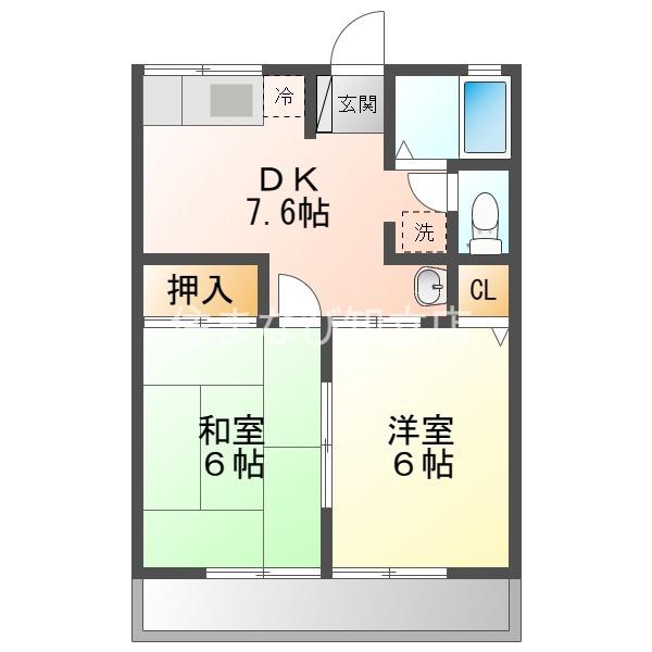 シャトレ B(2DK/2階)の間取り写真