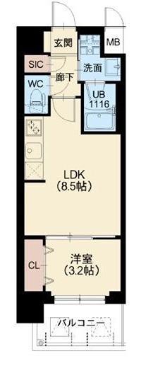 スプランディッド弁天町(1LDK/7階)の間取り写真