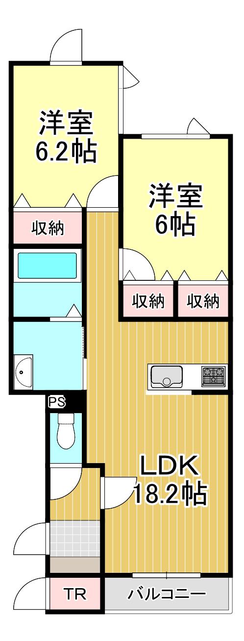 ミレイル矢代(2LDK/2階)の間取り写真