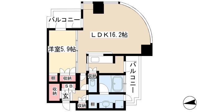 千種タワーヒルズ(1LDK/16階)の間取り写真