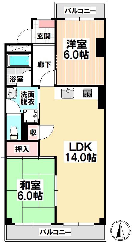 グランデール桜(2LDK/3階)の間取り写真