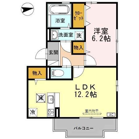 PICCOLO PINO島町 B棟(1LDK/1階)の間取り写真