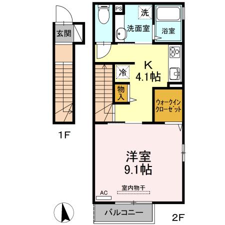メゾン ド シュクル B棟(1K/1階)の間取り写真