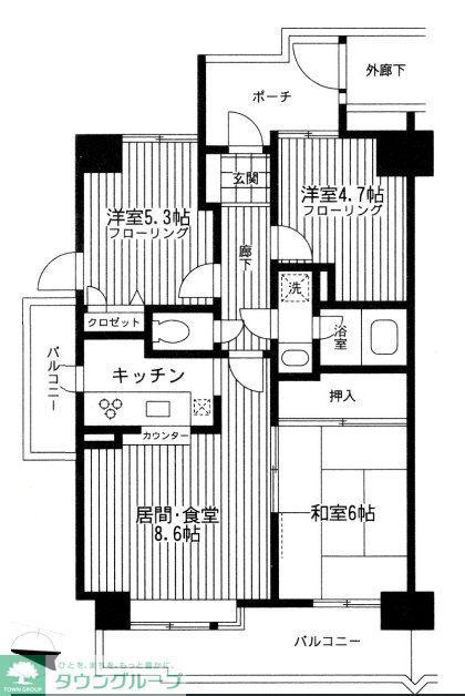 住友アクシルコート調布国領(3LDK/5階)の間取り写真