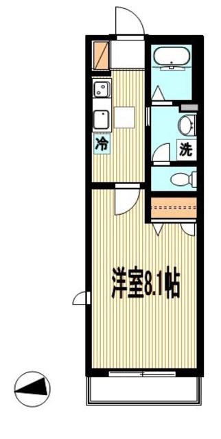 プルーンハイツB(1K/1階)の間取り写真