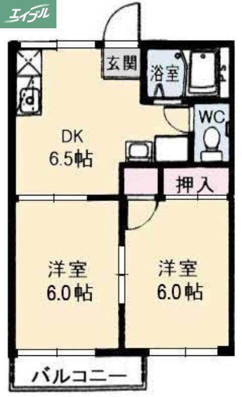 チューリップハイツB棟(2DK/2階)の間取り写真