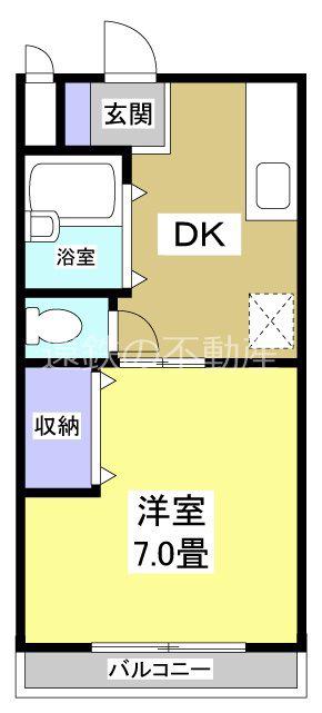 静岡県浜松市中央区 2階建 築43年(1DK/1階)の間取り写真