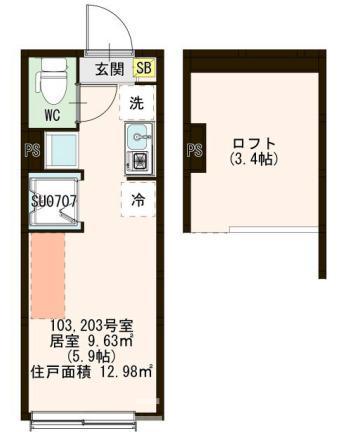SHURIE中板橋(ワンルーム/1階)の間取り写真