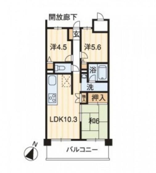 ヴェルデコート矢賀(3LDK/2階)の間取り写真