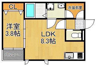 ILUSION 戸畑(1LDK/2階)の間取り写真