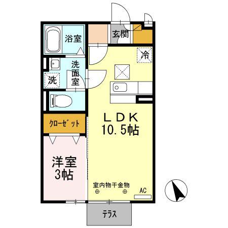 GRANDIR RORO(1LDK/1階)の間取り写真