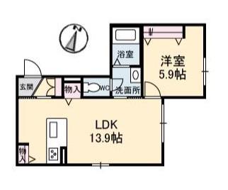 Jブルー翠(1LDK/1階)の間取り写真