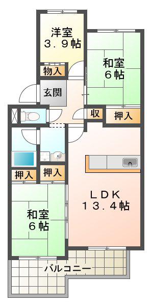 シティハイツ狩口(3LDK/1階)の間取り写真