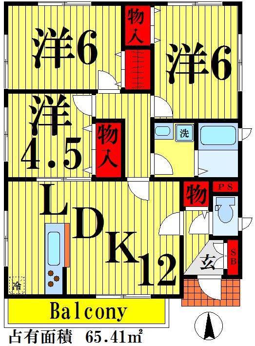 EMY六町(3LDK/2階)の間取り写真
