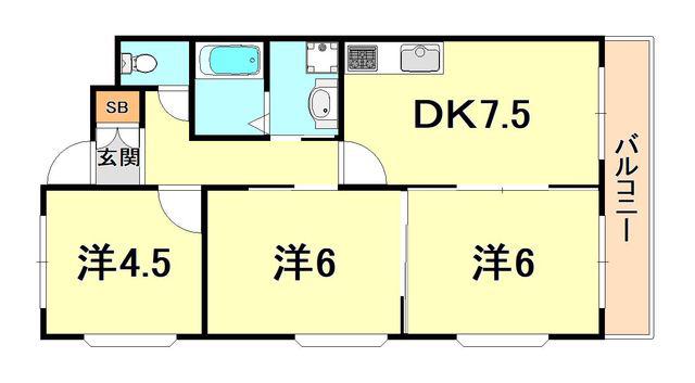エスポワール六甲(3DK/2階)の間取り写真