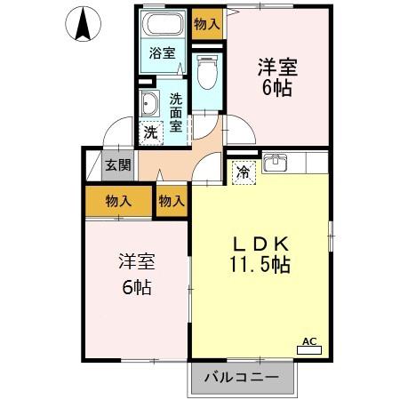 FREEDOM B棟(2LDK/2階)の間取り写真
